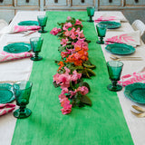 Green Colourblock linen tablecloth