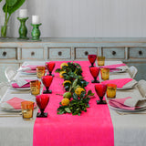 Neon pink Colourblock linen tablecloth