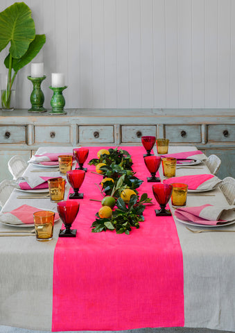 Neon pink Colourblock linen tablecloth