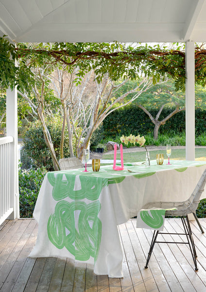 Green Graffiti linen tablecloth