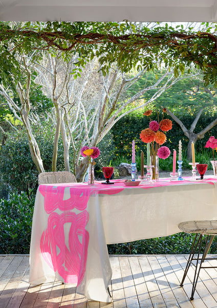 Highlighter pink Graffiti linen tablecloth