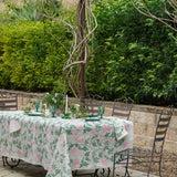 Green + pink Jasmine linen tablecloth
