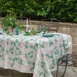 Green + pink Jasmine linen tablecloth