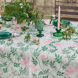 Green + pink Jasmine linen tablecloth
