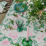 Green + pink Jasmine linen tablecloth