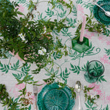 Green + pink Jasmine linen tablecloth