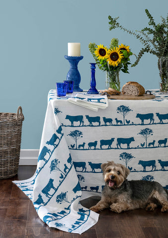 Navy Paddock linen tablecloth