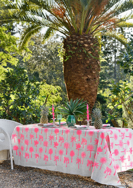 Neon pink Palms linen tablecloth