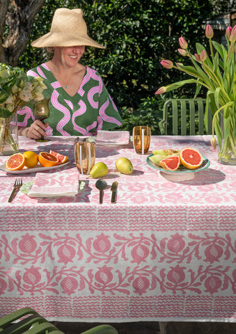 Pink Pomegranate linen tablecloth