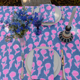 Highlighter pink + blue Poppies linen napkins (set of 4)