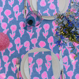 Highlighter pink + blue Poppies linen napkins (set of 4)