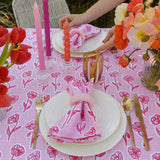 Red + pink Poppies linen napkins (set of 4)