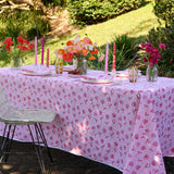 Red + pink Poppies linen tablecloth