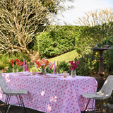 Red + pink Poppies linen tablecloth