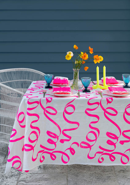 Highlighter pink Ribbon linen tablecloth