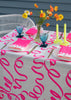 Highlighter pink Ribbon linen tablecloth