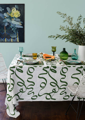 Olive Ribbon linen tablecloth