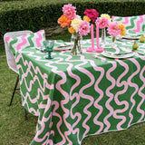 Green + highlighter pink Spaghetti linen tablecloth