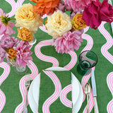 Green + highlighter pink Spaghetti linen napkins (set of 4)