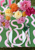 Green + highlighter pink Spaghetti linen tablecloth