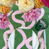 Green + highlighter pink Spaghetti linen napkins (set of 4)