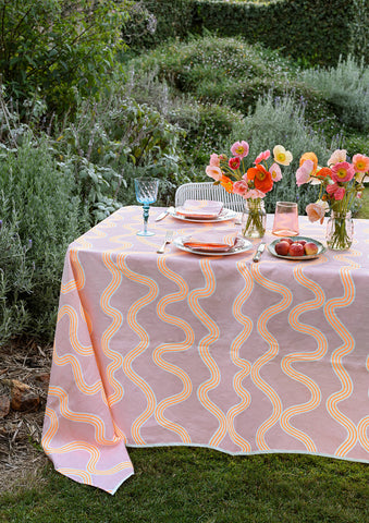 Blush + neon orange Spaghetti linen tablecloth