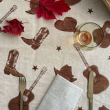 Brown Stars + Guitars linen tablecloth