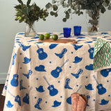 Cobalt Blue Stars + Guitars linen tablecloth