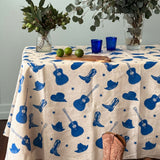 Cobalt Blue Stars + Guitars linen tablecloth