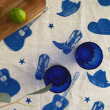 Cobalt Blue Stars + Guitars linen tablecloth