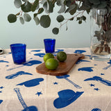 Cobalt Blue Stars + Guitars linen tablecloth
