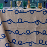 Cobalt Blue Stitches linen tablecloth
