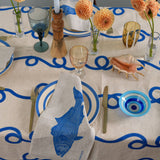 Cobalt Blue Stitches linen tablecloth