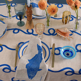 Cobalt Blue Stitches linen tablecloth
