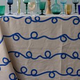 Cobalt Blue Stitches linen tablecloth