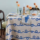 Cobalt Blue Stitches linen tablecloth