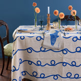 Cobalt Blue Stitches linen tablecloth