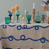 Cobalt Blue Stitches linen tablecloth