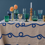 Cobalt Blue Stitches linen tablecloth