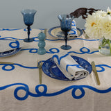 Cobalt Blue Stitches linen tablecloth