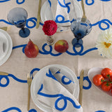 Cobalt Blue Stitches linen tablecloth