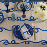 Cobalt Blue Stitches linen tablecloth