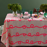 Neon pink Stitches linen tablecloth