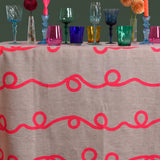 Neon pink Stitches linen tablecloth