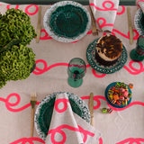 Neon pink Stitches linen tablecloth