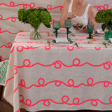 Neon pink Stitches linen tablecloth