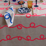 Neon pink Stitches linen tablecloth