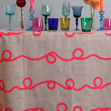 Neon pink Stitches linen tablecloth