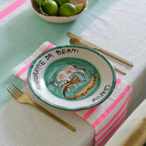 Aqua + highlighter pink Tennis stripe linen tablecloth