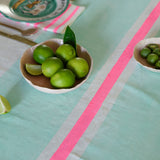 Aqua + highlighter pink Tennis stripe linen tablecloth